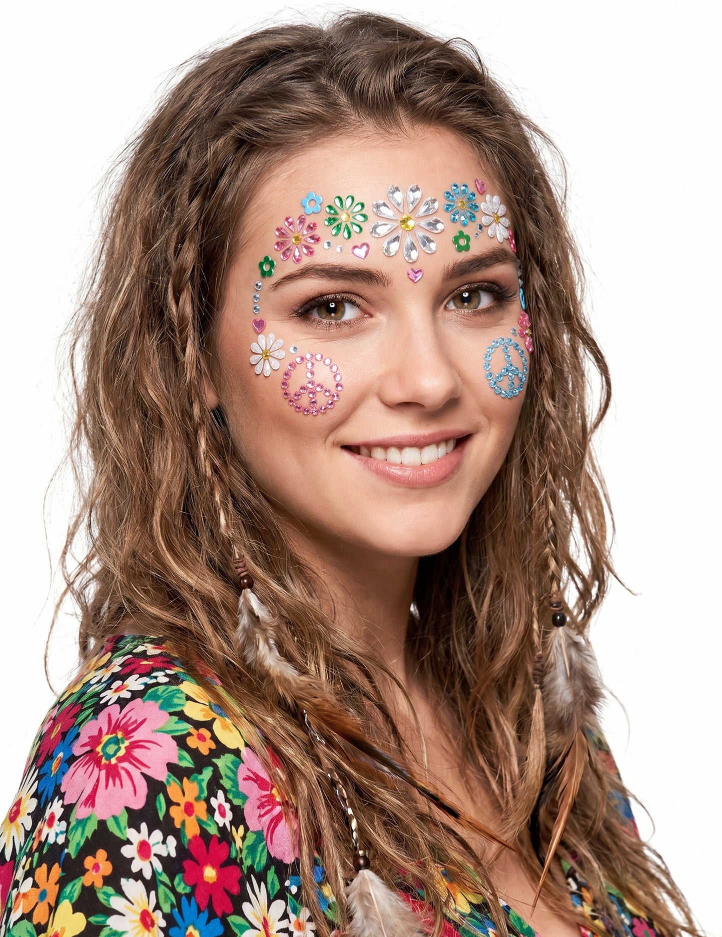 Zelfklevende gezichtsjuwelen hippie bloemen
