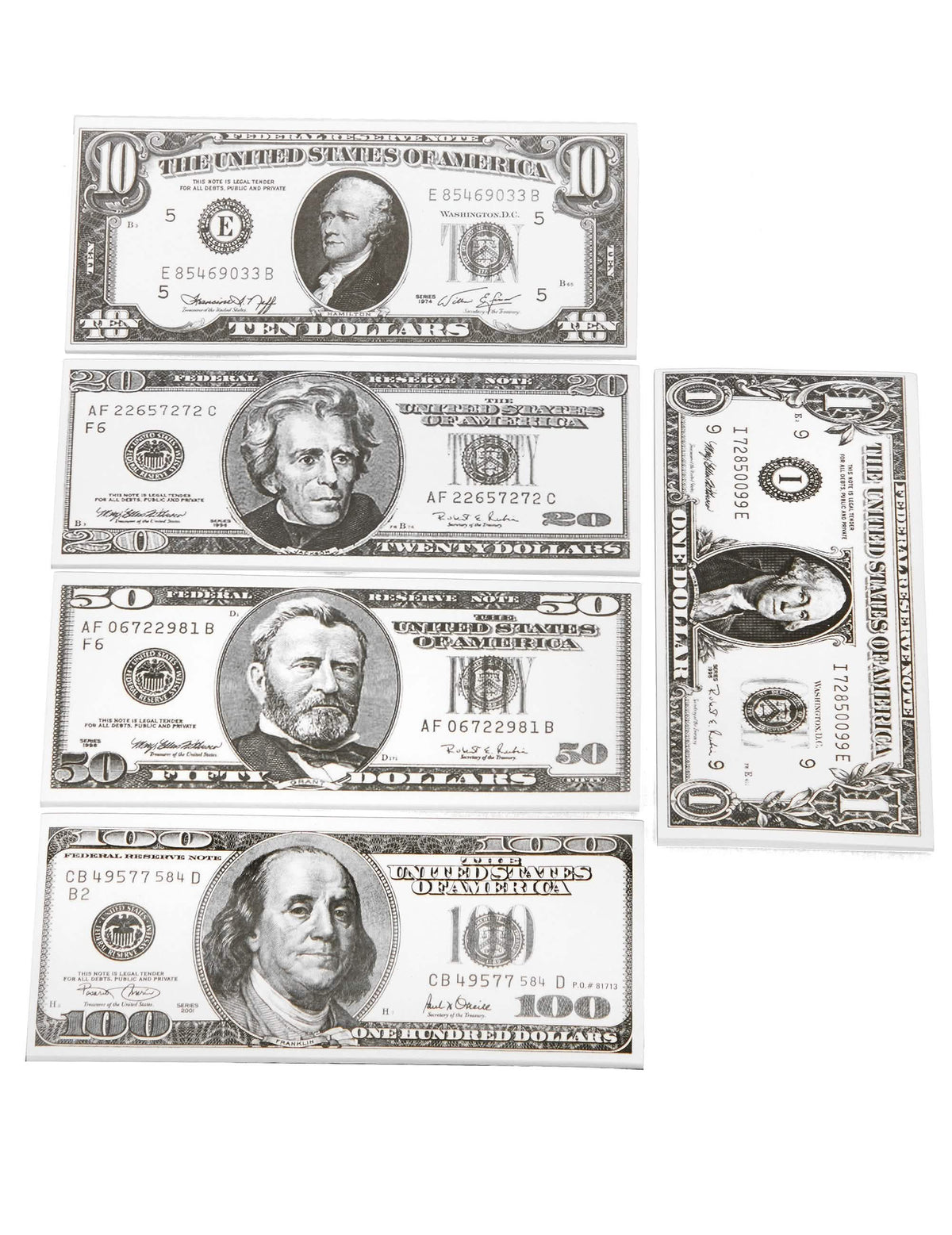 Billets dollars pour déguisement de différentes valeurs