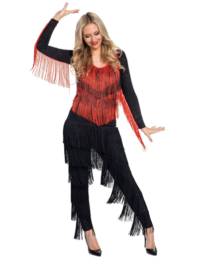 Body Charleston rouge et noir à franges femme