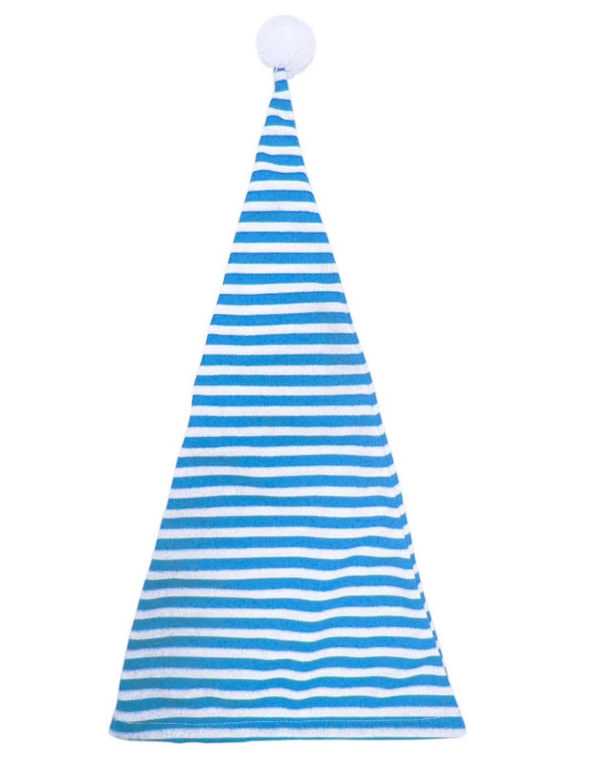 Platte weergave van de blauw-witte muts met pompon voor volwassenen