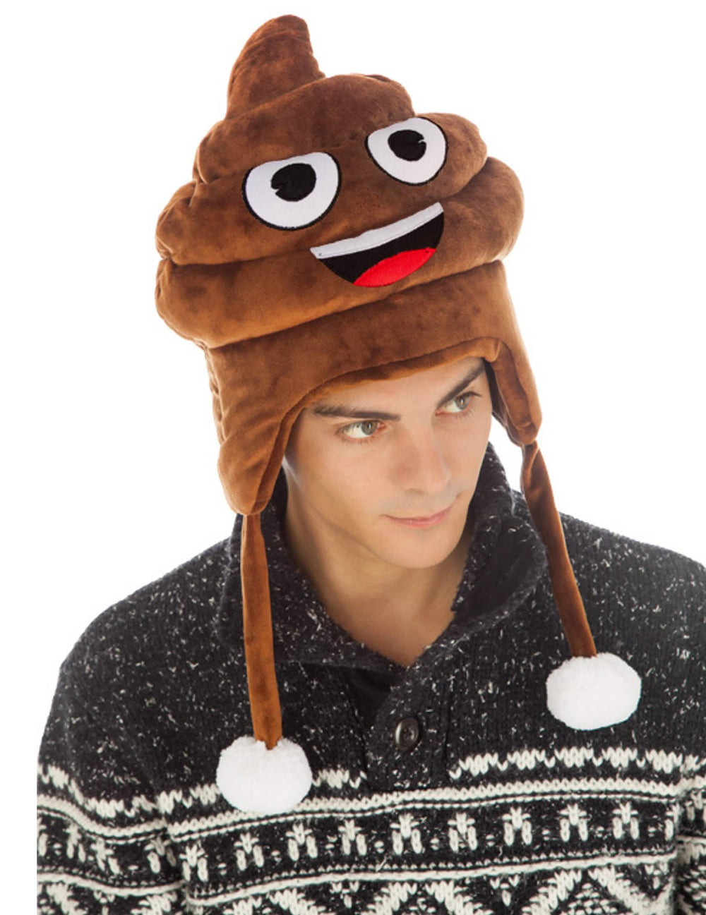 muts drol Emoji™ voor volwassenen bruin met witte pompon