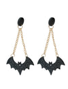 Boucles d'oreilles chauve-souris pour adulte noires pailletées avec chaînes dorées