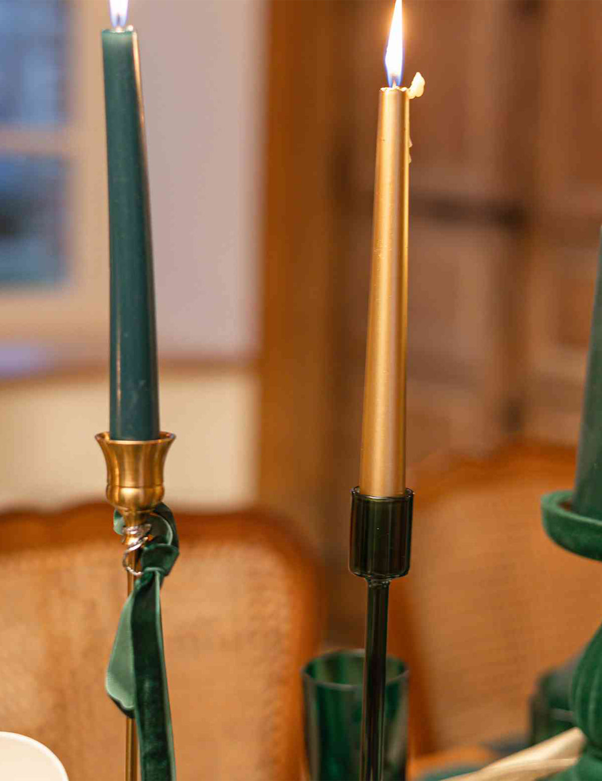 Kaarsenhouder Élégance donkergroen glas 20 cm