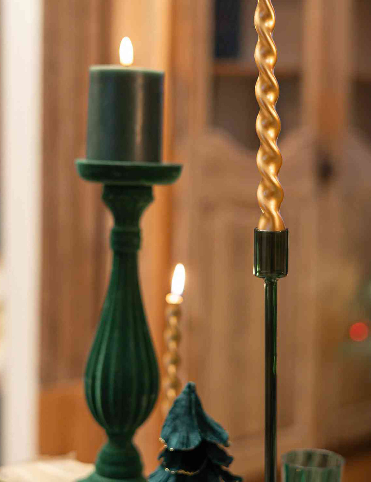 Kaarsenhouder Élégance donkergroen glas 30 cm
