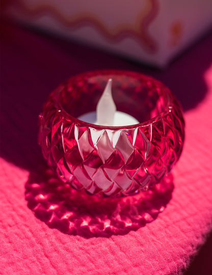 Bougeoir en cristal rose 7.5 x 4 cm