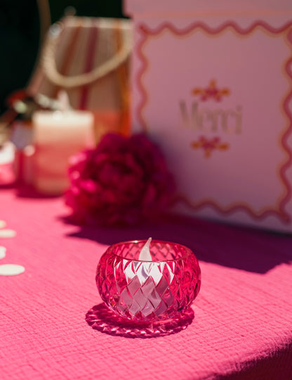 Bougeoir en cristal rose 7.5 x 4 cm