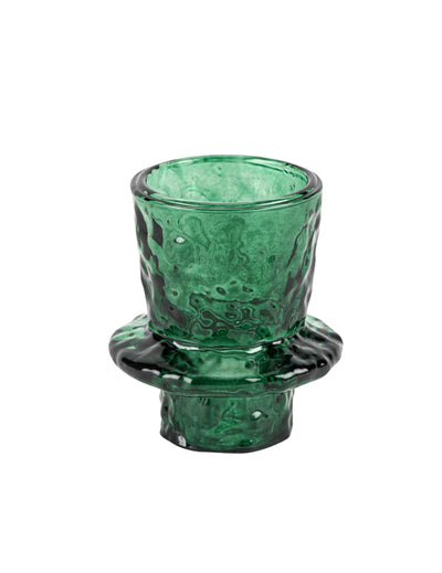Bougeoir en verre vert foncé 6 x 7 cm