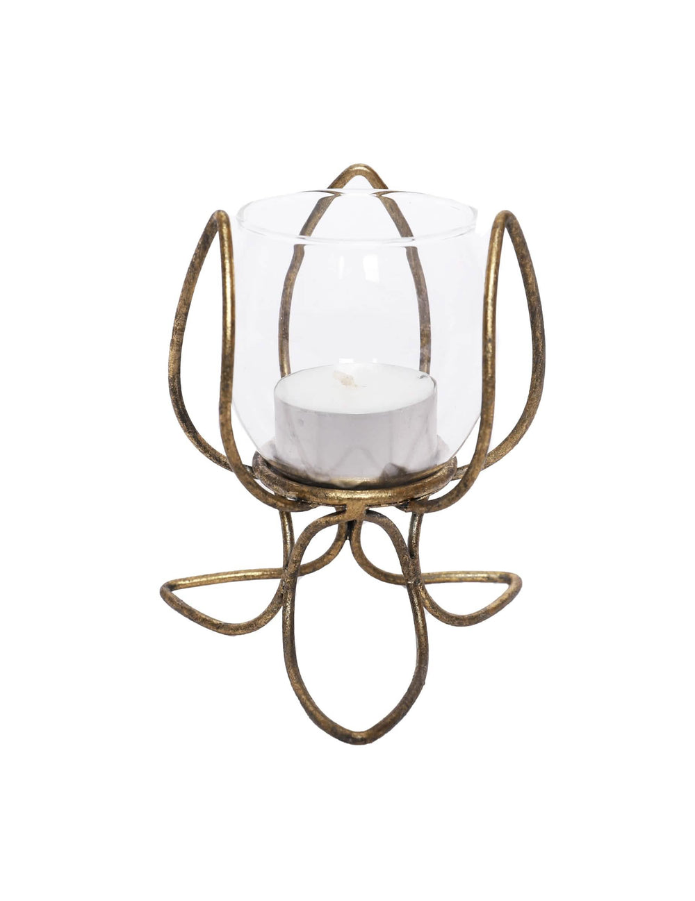 Photophore fleur de lotus pour décoration de fête or vieilli vintage en métal