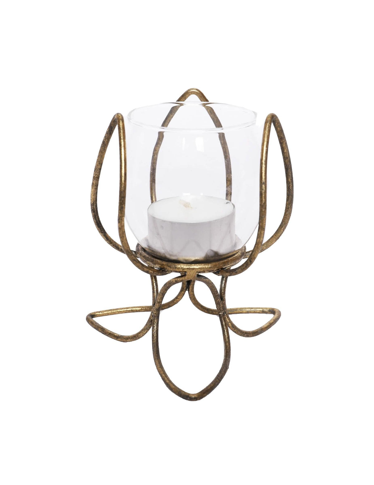 Photophore fleur de lotus pour décoration de fête or vieilli vintage en métal