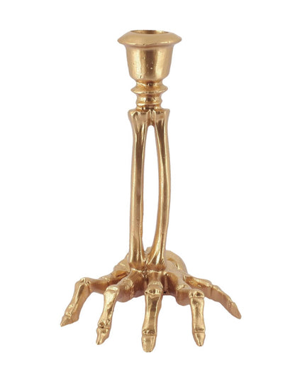 Bougeoir main squelette en résine dorée 10,5 x 15 cm