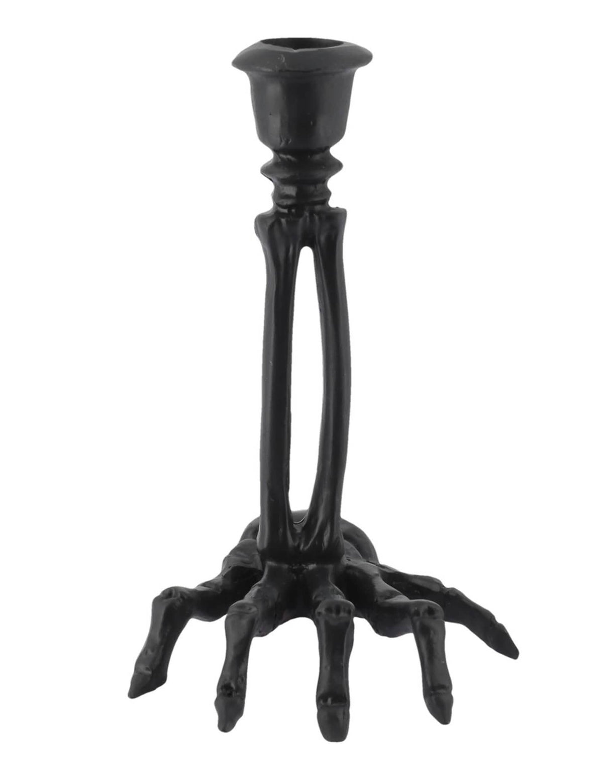 Bougeoir main squelette en résine noire 10,5 x 15 cm