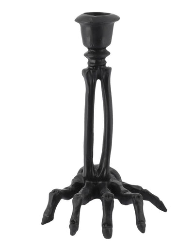 Bougeoir main squelette en résine noire 10,5 x 15 cm