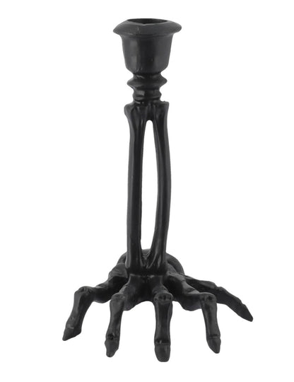 Bougeoir main squelette en résine noire 10,5 x 15 cm