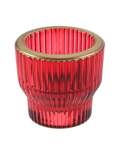 Bougeoir réversible conique en verre rouge 5,5 x 5 cm