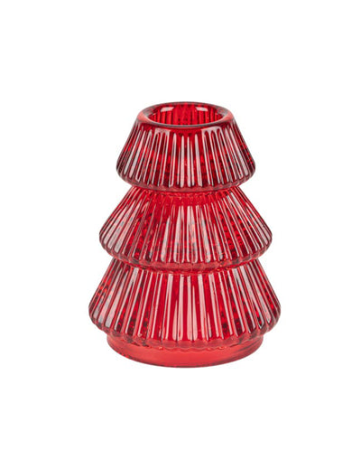 Bougeoir Sapin en verre rouge 6,3 x 8 cm
