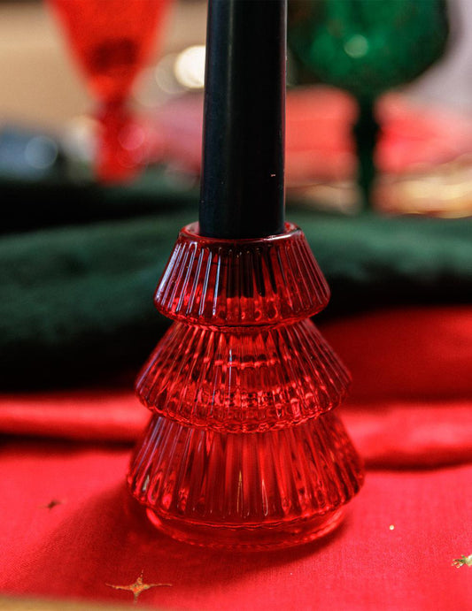 Bougeoir Sapin en verre rouge 6,3 x 8 cm