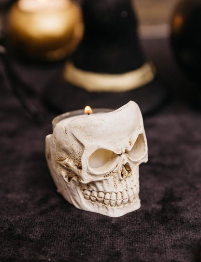Bougeoir tête de mort en résine blanche 5 x 5,5 cm
