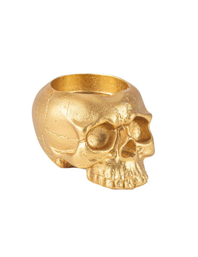 Bougeoir tête de mort en résine dorée 8 x 6 cm
