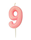 Bougie chiffre 9 pour gâteau rose irisé et pailletée