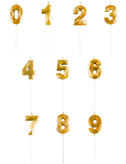 Bougie chiffre effet diamant pour anniversaire dorée