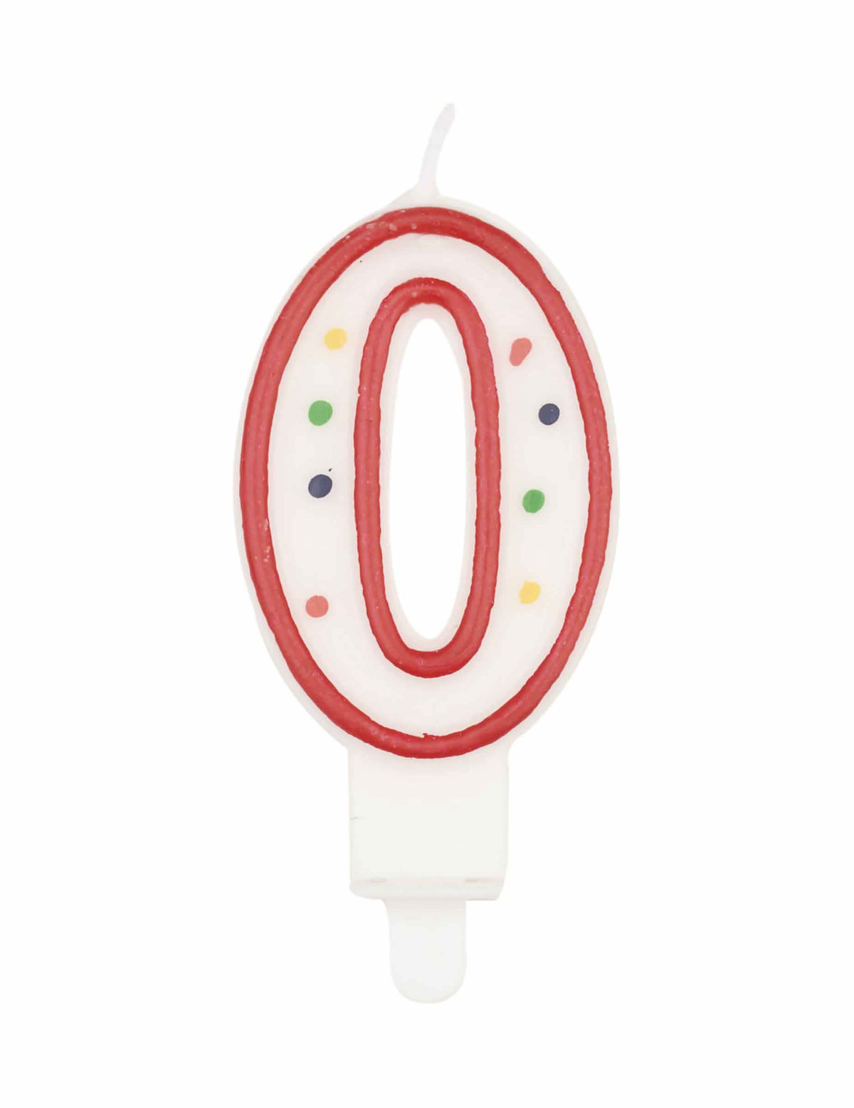 Cijferkaars 0 multicolor met stippen en rode rand
