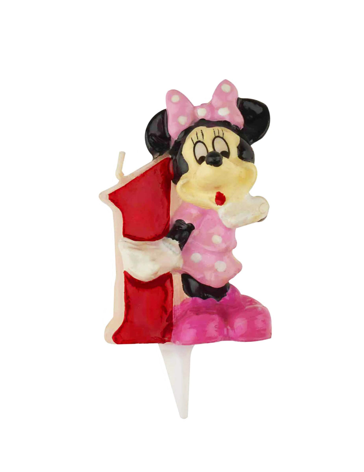 Bougie chiffre 1 Minnie pour enfant rose et rouge