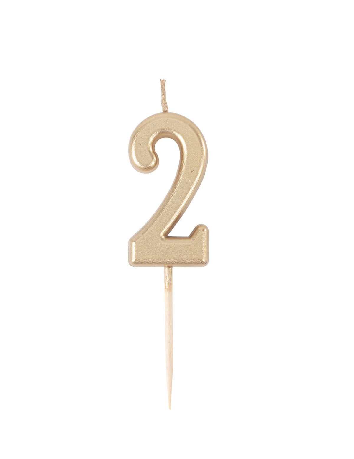 Verjaardagskaars Cijfer 2 Goud Metallic met Prikker
