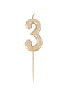 Verjaardagskaars Cijfer 3 Goud Metallic 4,3 cm voor Taart