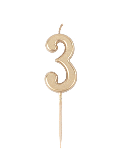 Bougie d'anniversaire chiffre 3 doré métallisé 4,3 cm pour gâteau
