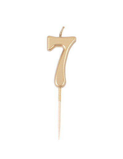 Verjaardagskaars cijfer 7 goud metallic 4,3 cm op prikker