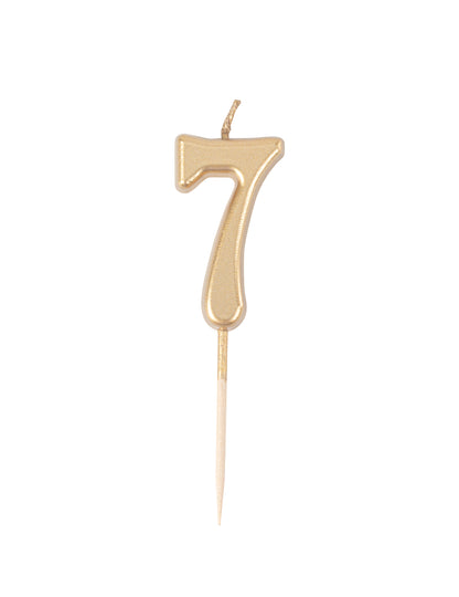 Bougie d'anniversaire chiffre 7 doré métallisé 4,3 cm sur pic