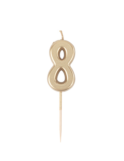 Bougie d'anniversaire chiffre 8 doré métallisé 4,3 cm avec pique pour gâteau