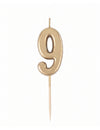 Bougie d'anniversaire chiffre 9 doré métallisé 4,3 cm avec pic