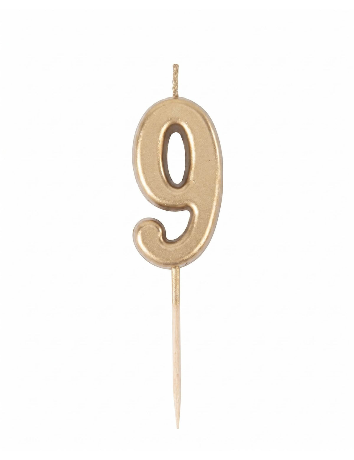 Bougie d'anniversaire chiffre 9 doré métallisé 4,3 cm avec pic