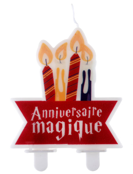 Bougie d'anniversaire sorcier pour enfant rouge avec inscription Anniversaire magique