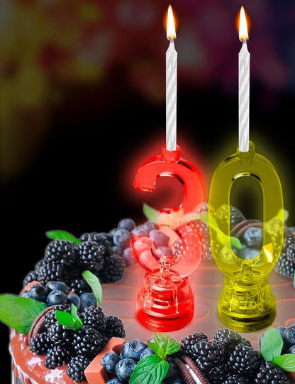 Mise en situation sur un gâteau de la bougie lumineuse LED chiffre 3