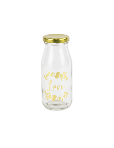 Glazen fles candy bar love varenmotieven en gouden dop 6 x 14 cm