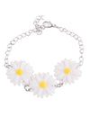 Bracelet marguerites pour adulte blanc et jaune avec chaîne argentée