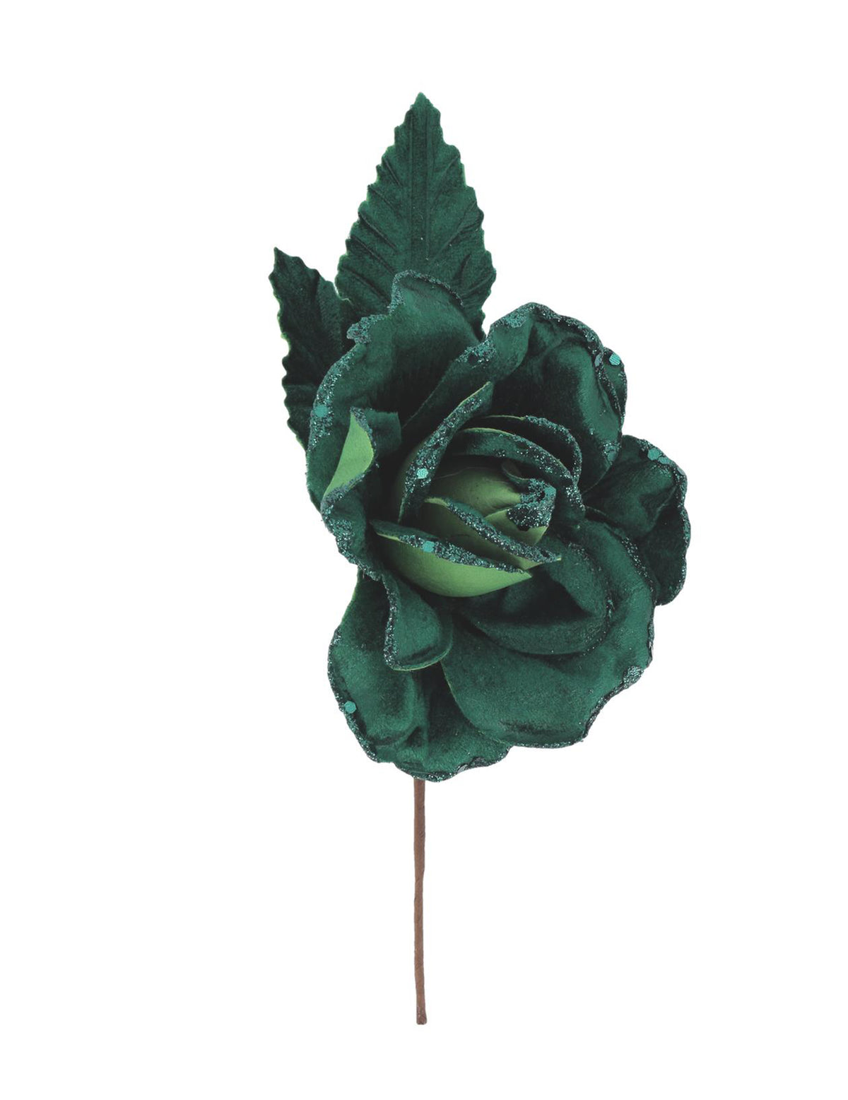 Rozen tak donkergroen fluweel met glitters 21 cm