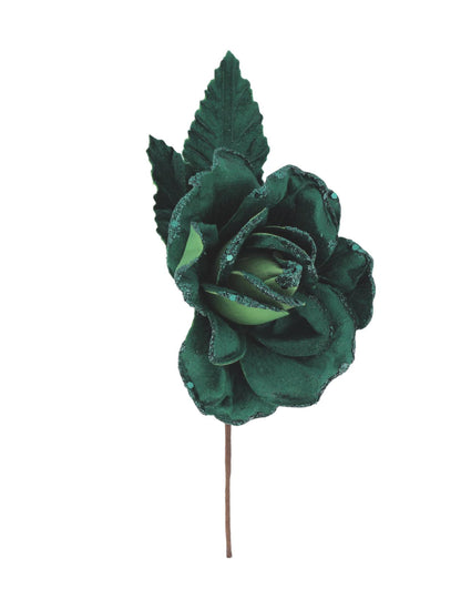 Rozen tak donkergroen fluweel met glitters 21 cm