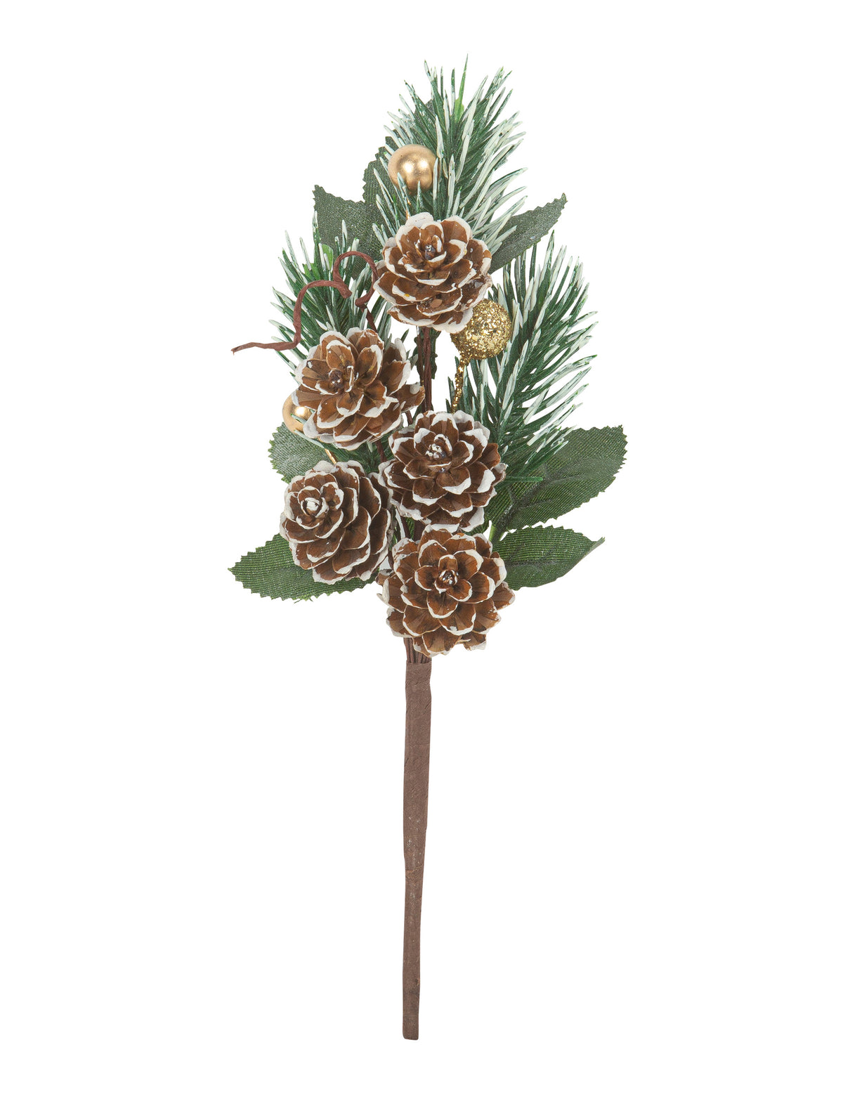 Branche de sapin pommes de pin enneigées pour décoration paillettes or