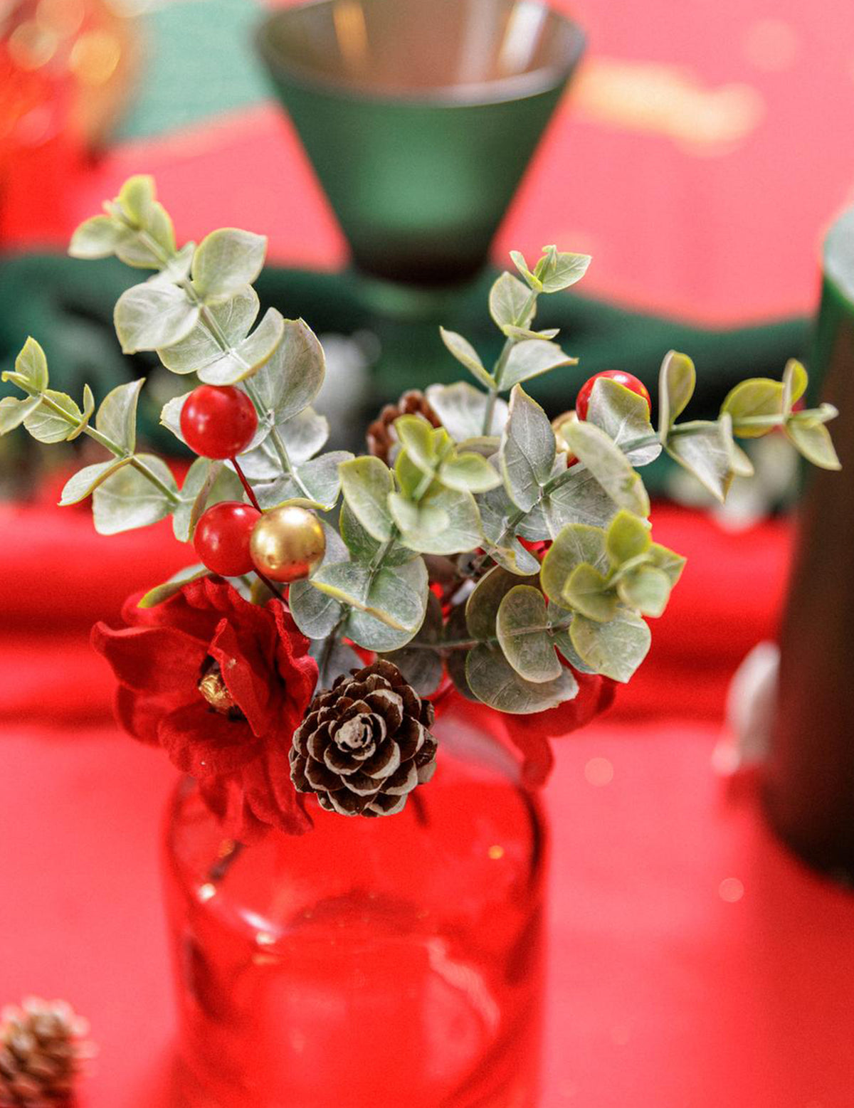Tak Elegantie fluweel rood groen en goud 18,5 cm