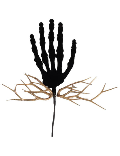 Branche main squelette et branchage en velours noir et or 22 cm