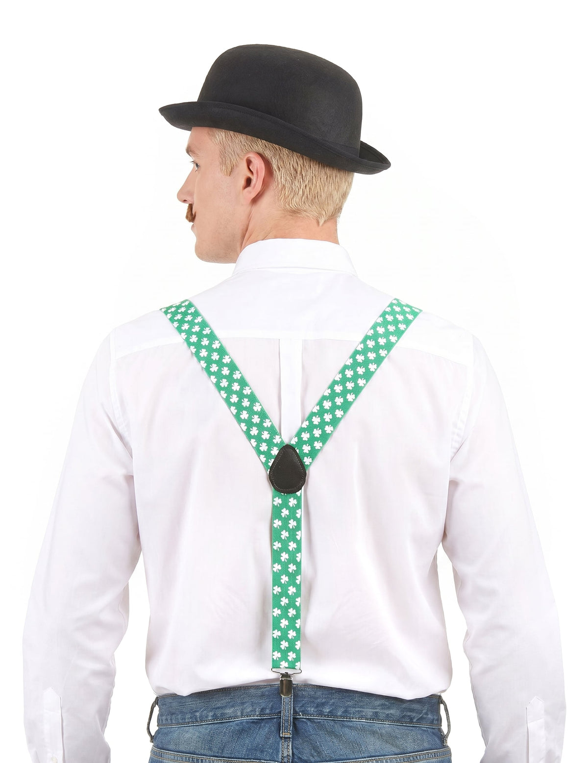 Bretelles vertes avec trèfles blancs Saint Patrick