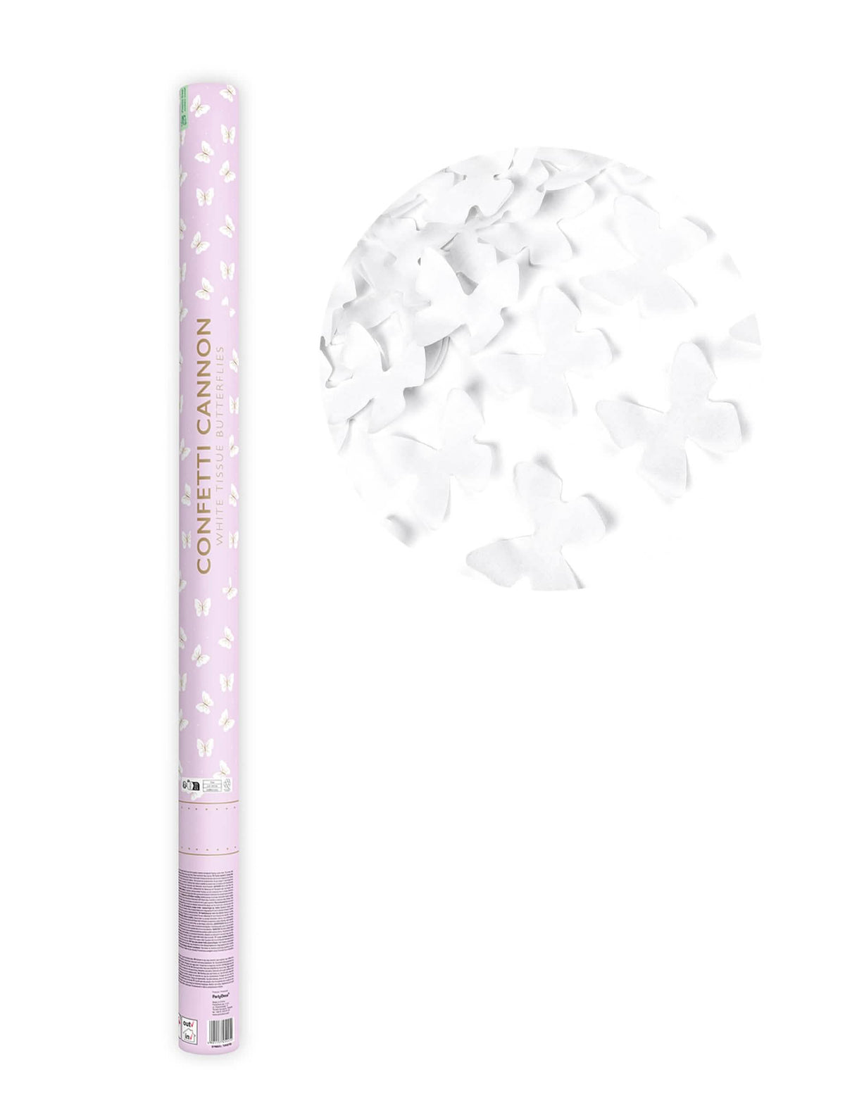 Canon à confettis papillons blancs
