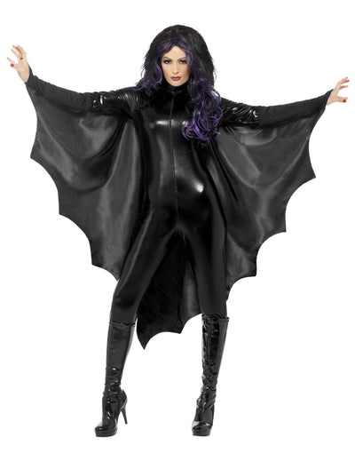 Cape de chauve-souris pour femme noire avec grandes ailes