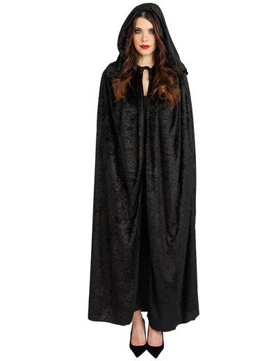 Cape très longue velours noir luxe 202 cm