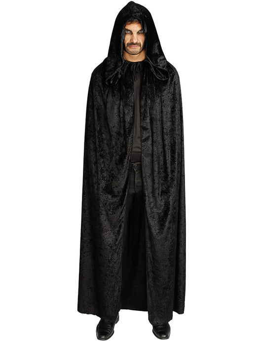 Cape très longue velours noir luxe 202 cm