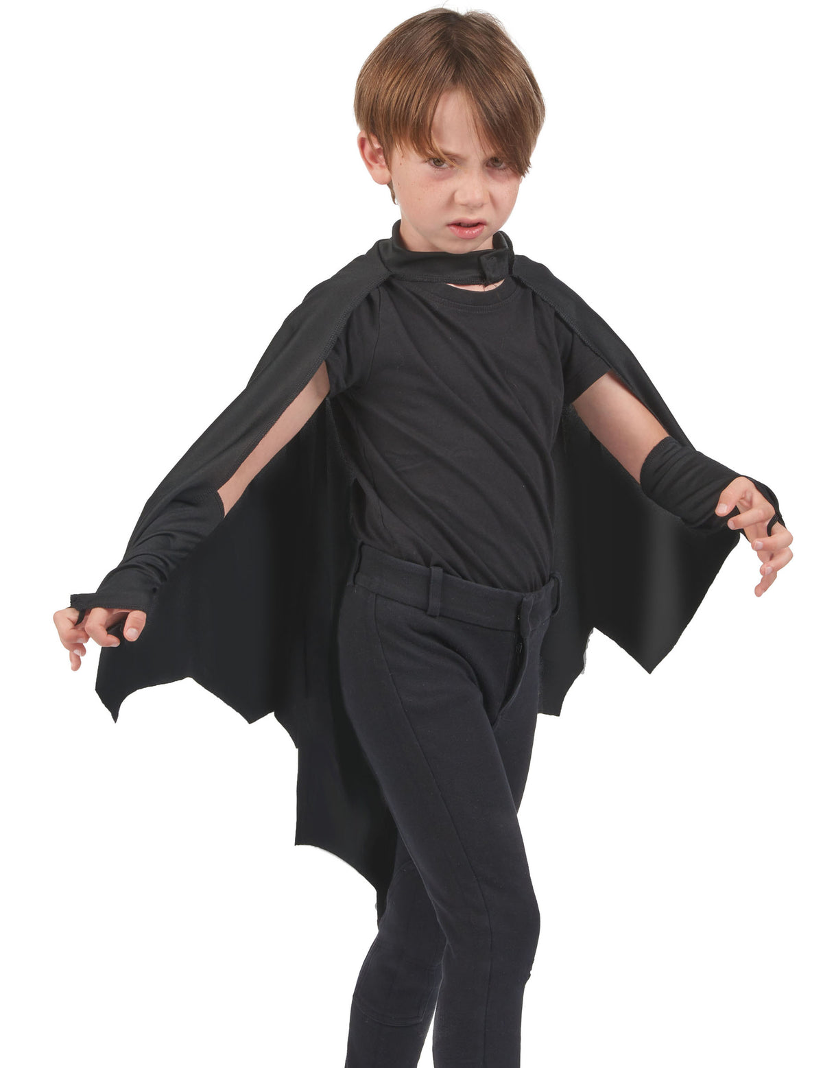 Vue de trois-quarts de la cape vampire chauve-souris pour enfant