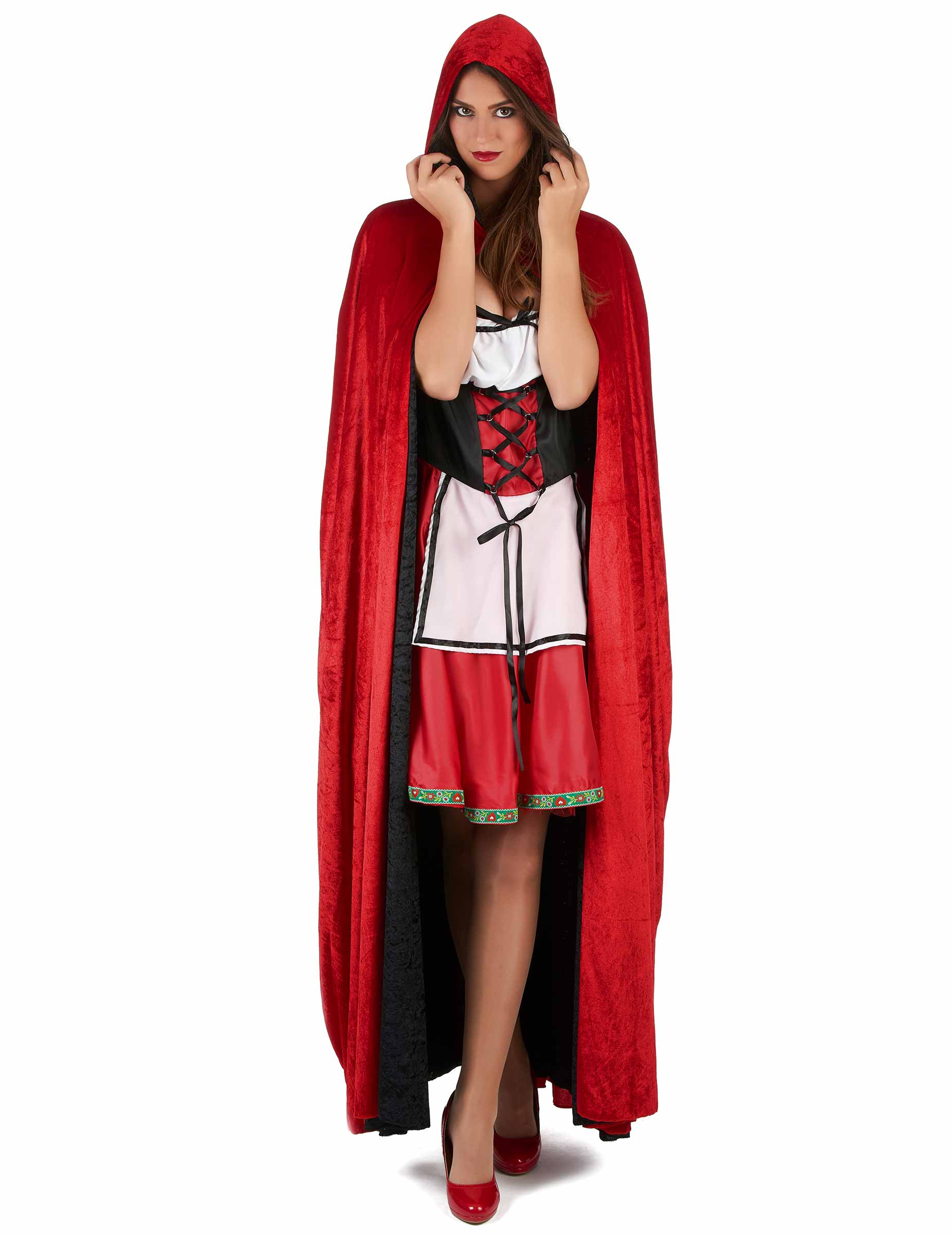 Vue de face avec capuche de la cape de vampire pour adulte